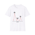 First Payout white t-shirt, chart printed in black and red across the front